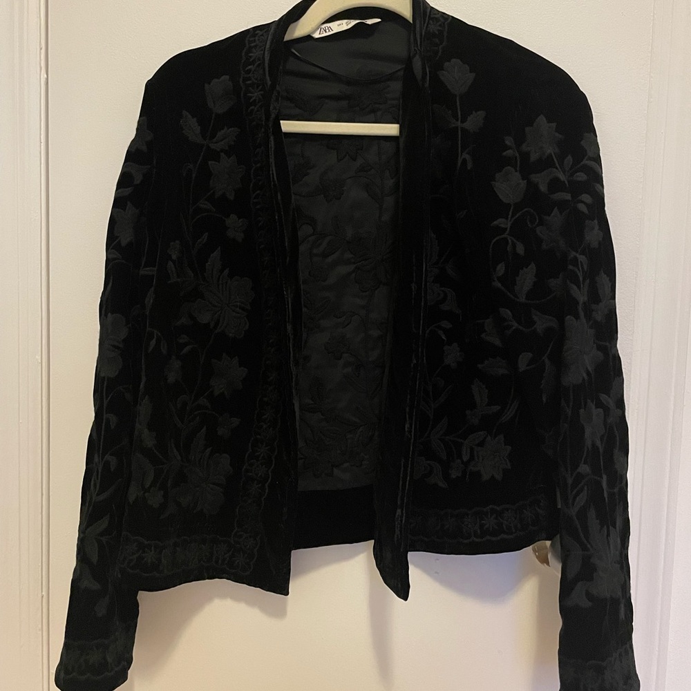 Black Embroidered Velvet Cardigan